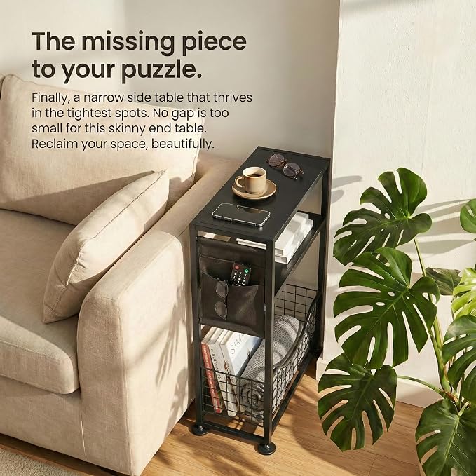 Skinny Side Table with Storage, 3 Tier Slim Side Tables - Image 7