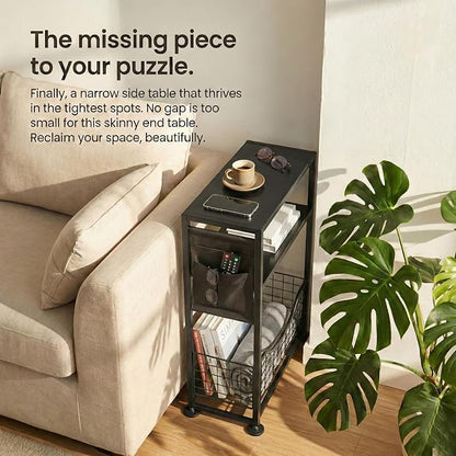 Skinny Side Table with Storage, 3 Tier Slim Side Tables - Image 7