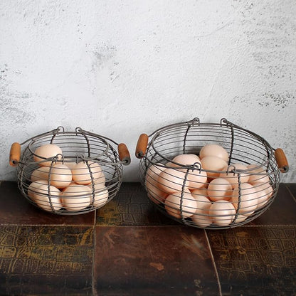 CVHOMEDECO. Round Wire Egg Baskets Rustic Fruit Baskets - Image 3
