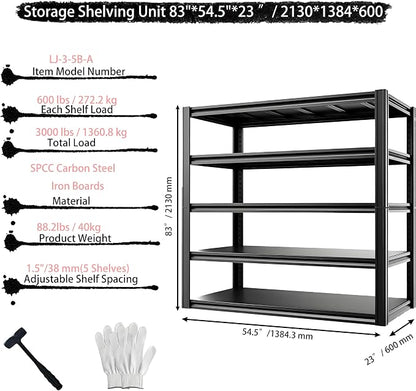 Industrial Storage Rack, Heavy-Duty Steel Shelving Unit 5-Tier - Image 3