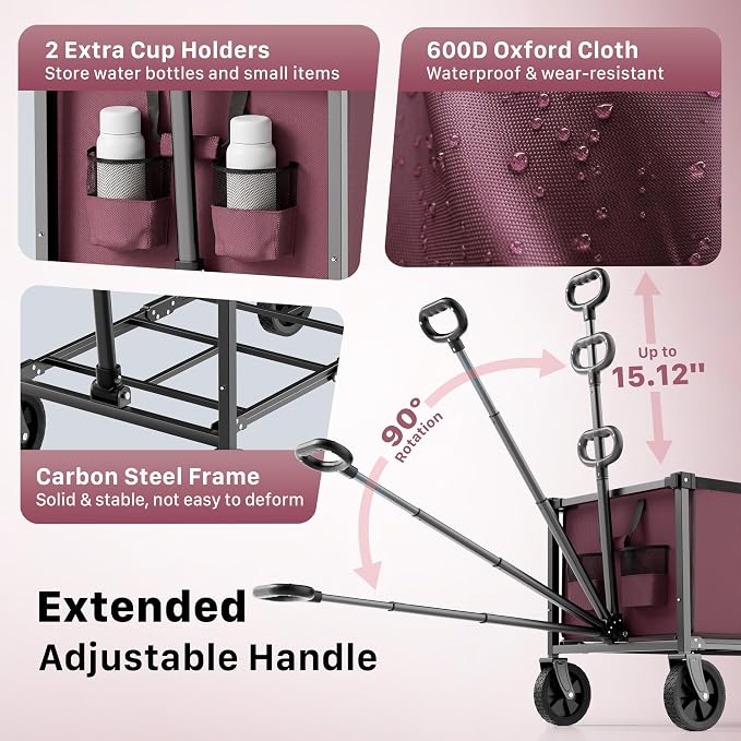 29.3" Collapsible Wagon Cart, 150L Heavy Duty Folding Utility Wagon - Image 7