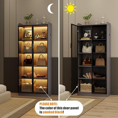 65" Tall Display Cabinet with Doors, Lighted Bookcase with Lights/Human Sensor - Image 7