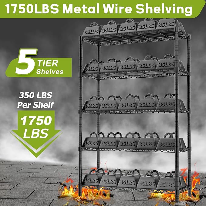 Storage Shelves, 5-Tier Adjustable Metal Industrial Utility Shelf Rack - Image 4