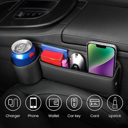2-Pack PU Leather Car Seat Gap Organizer | 1 Cup Holder per Side | - Image 2