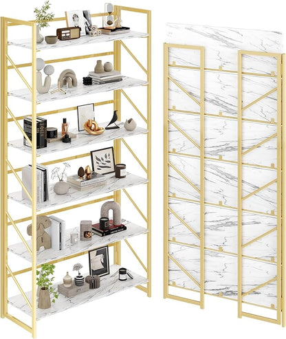 JSB 6 Tier No Assembly Folding Bookshelf, 30.7" Wide Foldable Storage Bookcase by HomeFurniture