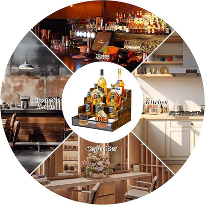 Yuzehuaza 4 Step Countertop Liquor Bottle Display Shelf, Wood Bar Shelves 16 - Image 9