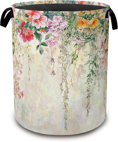 Abstract Colorful Flowers Laundry Basket, Watercolor Painting Collapsible by Unknown