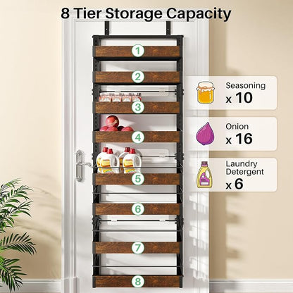 SNTD 8 Tiers Wooden Over Door Organizer, Rustic Brown | Pantry Door Organizers - Image 7