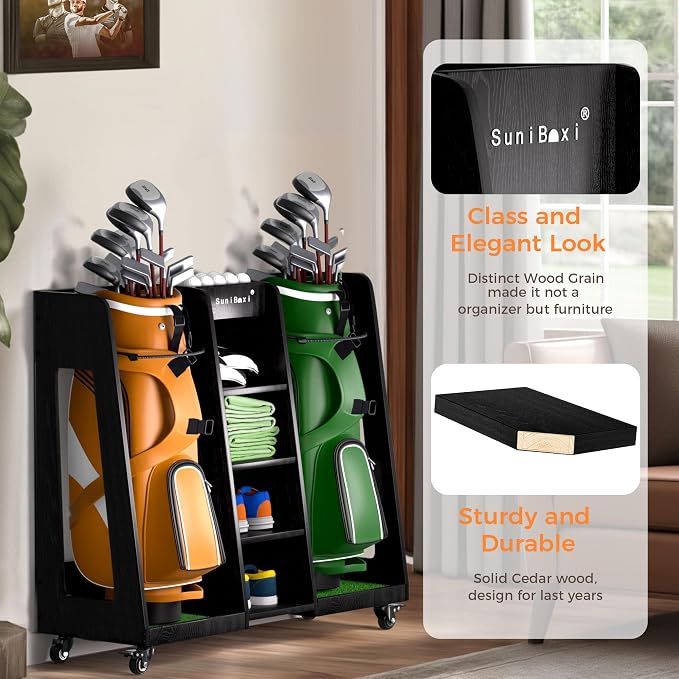 Wooden Golf Storage Organizer for Garage, Premium Golf Bag Holder Rack for - Image 2