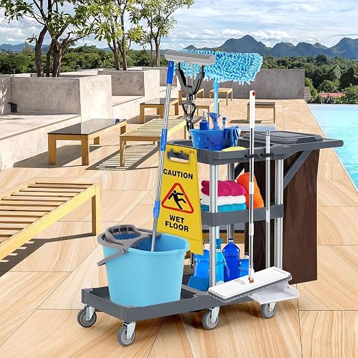Commercial Housekeeping Utility Cart, Janitorial Cleaning Carts On Wheels - Image 6