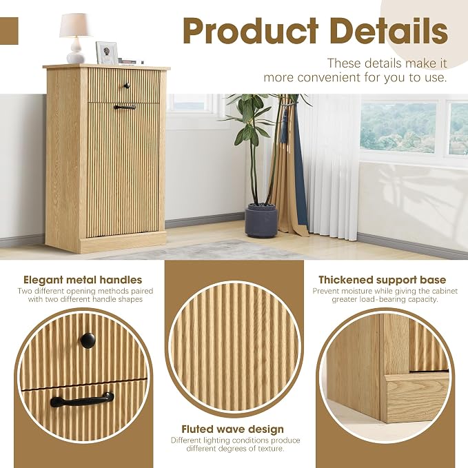 Grepatio Tilt Out Fluted Laundry Hamper Cabinet, 11 Gallon Hidden Laundry Hamper - Image 7