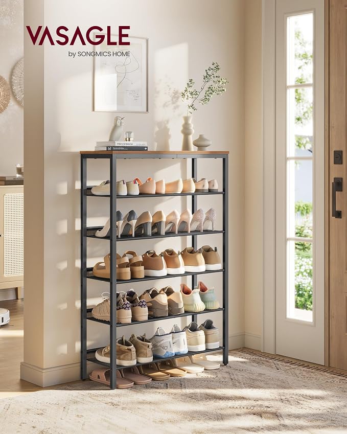 VASAGLE Shoe Rack for Entryway, Freestanding, Adjustable, Industrial | 6-Tier - Image 2