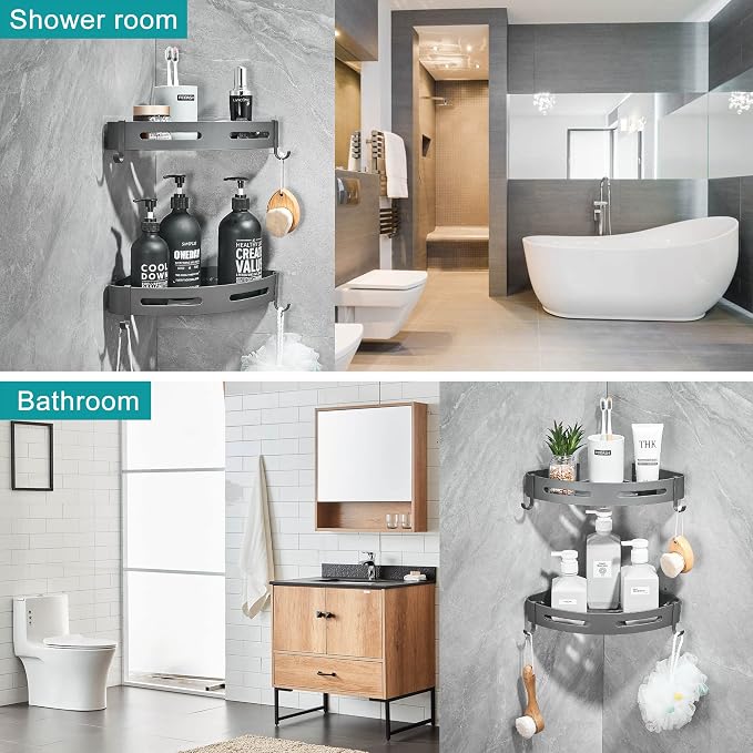 Hoomtaook 2-Tier Corner Shower Shelf No Drilling Bathroom Shelves Shower - Image 3