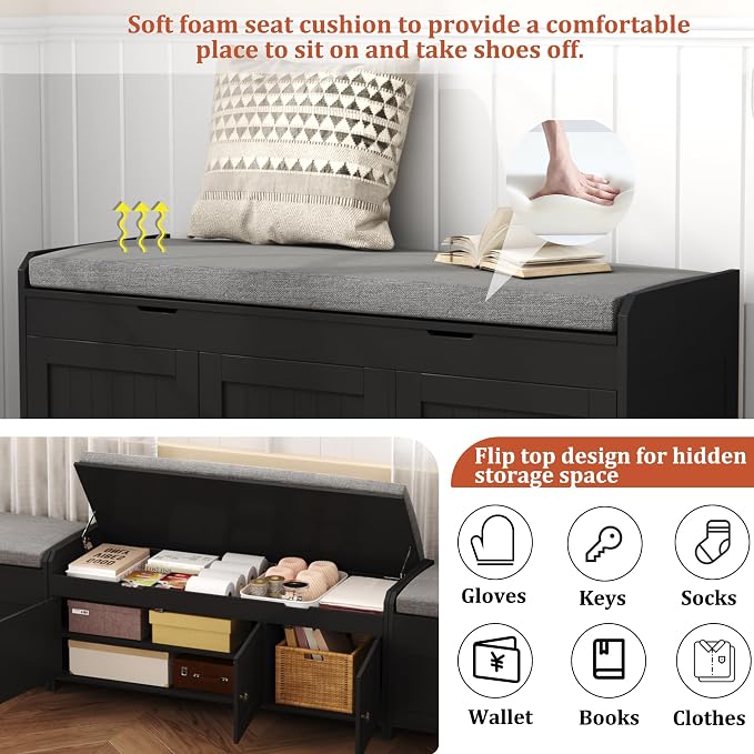 HOMEFORT 41.3" Shoe Bench with Lift Top Storage, Entryway Bench with Cushioned - Image 4