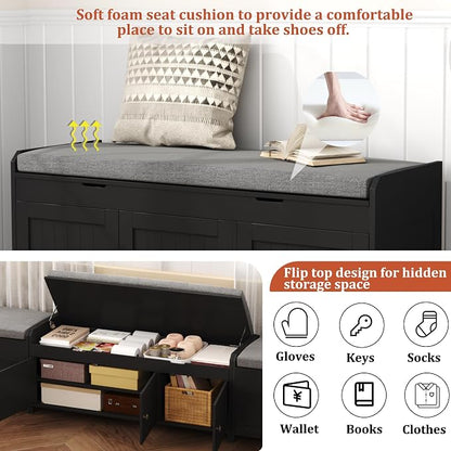 HOMEFORT 41.3" Shoe Bench with Lift Top Storage, Entryway Bench with Cushioned - Image 4