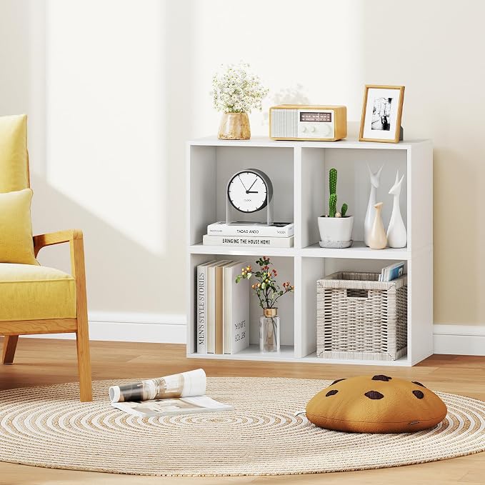 Giantex White Cubby Bookcase, Stackable Cube Storage Organizer w/Open Bookshelf - Image 8