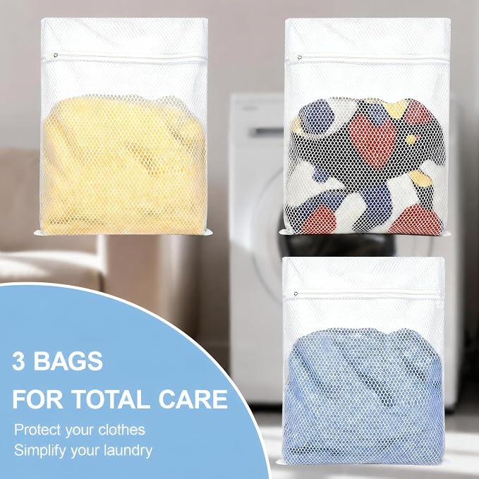 Honeycomb Mesh Laundry Bags 3 Pack, Durable Washing Bags - Image 2