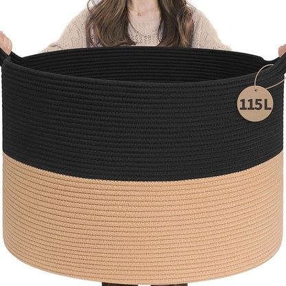INDRESSME 115L Extra Large Cotton Rope Blanket Basket by INDRESSME