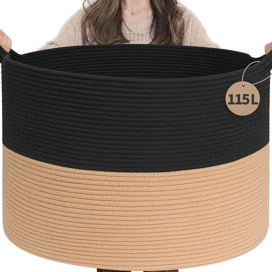 INDRESSME 115L Extra Large Cotton Rope Blanket Basket by INDRESSME