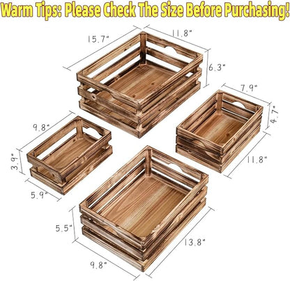 Set of 4 Large Torched Wood Decorative Storage Crates, Nesting Wooden Crates - Image 2