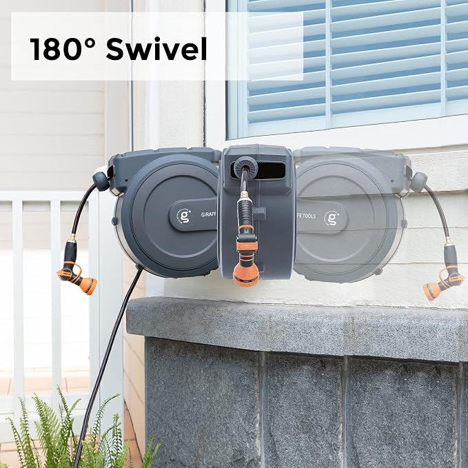 Giraffe Tools Retractable Hose Reel 1/2 in x130 FT PRO Metal Bracket Wall - Image 4