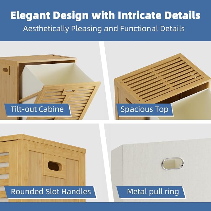 HITNET Tilt Out Laundry Hamper, Bamboo Laundry Cabinet - Image 6