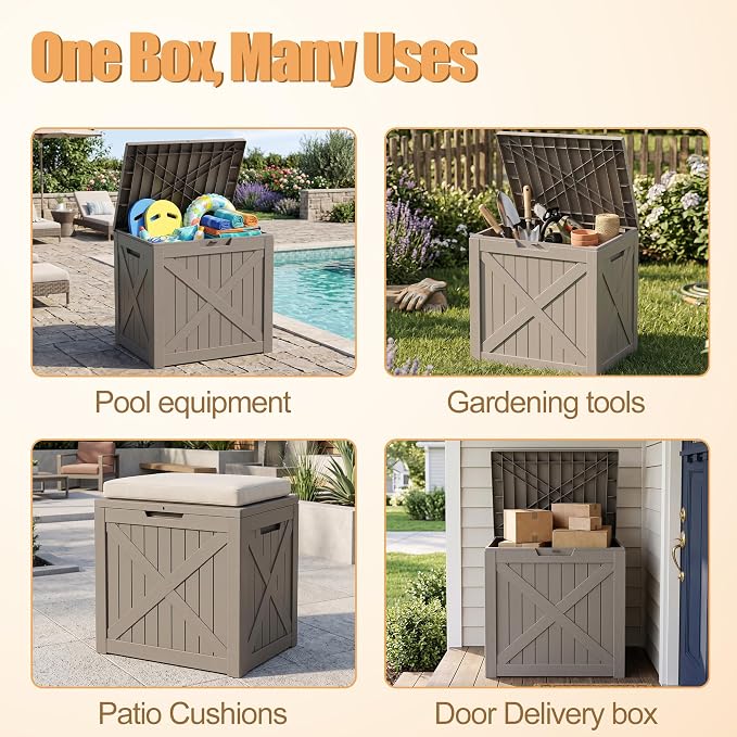 35 Gallon Waterproof Deck Box Bench, Outdoor Resin Lock Storage Bins Container - Image 3