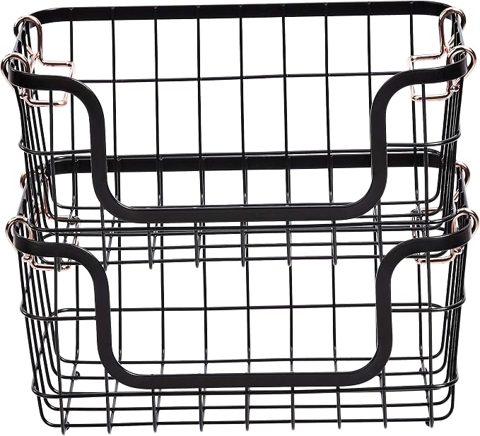 Amazon Basics Stackable Metal Wire Rectangular Storage Basket Set - Image 3