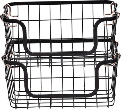 Amazon Basics Stackable Metal Wire Rectangular Storage Basket Set - Image 3