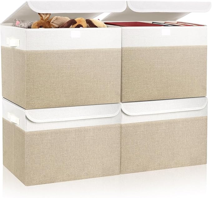 Large 22 Quart Linen Fabric Foldable Storage Bin Cube Organizer Basket by Bagnizer
