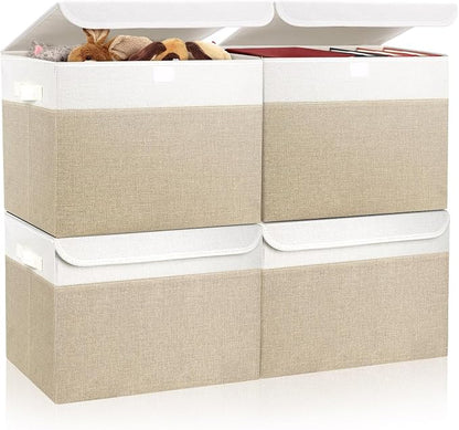 Large 22 Quart Linen Fabric Foldable Storage Bin Cube Organizer Basket by Bagnizer