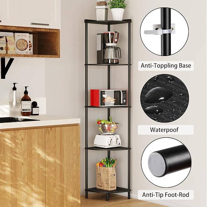SUNMORY 5 Tier Corner Shelf, Industrial Display Shelf, Narrow Plant Stand - Image 3