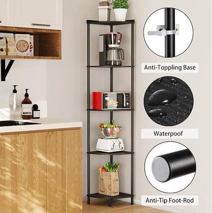 SUNMORY 5 Tier Corner Shelf, Industrial Display Shelf, Narrow Plant Stand - Image 3