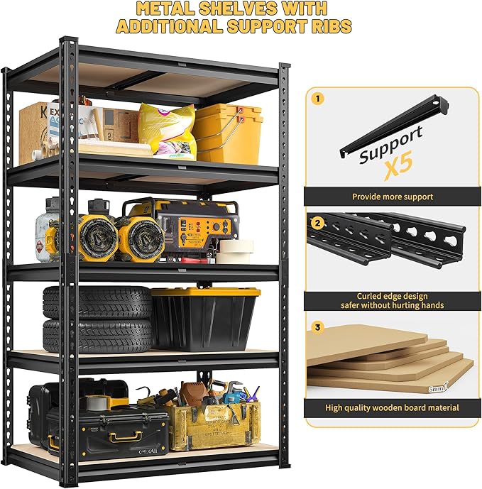 REIBII 2030LBS Storage Shelves 5 Tier Garage Shelving Heavy Duty Metal Shelving - Image 5