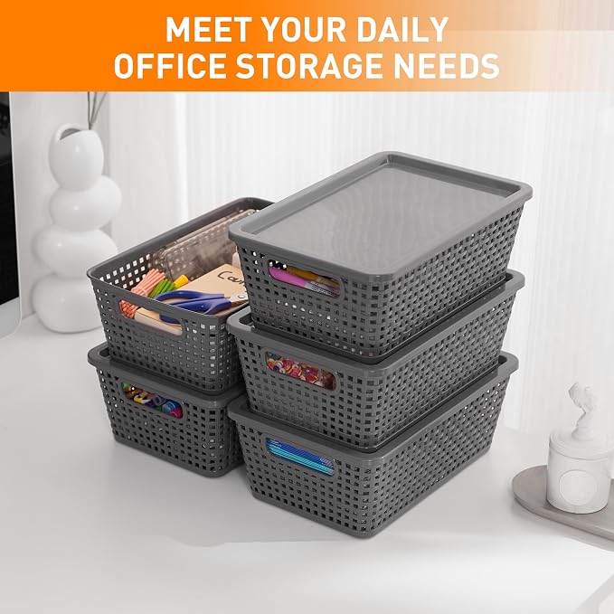 Plastic Storage Baskets With Lid, Storage Bins - Image 3