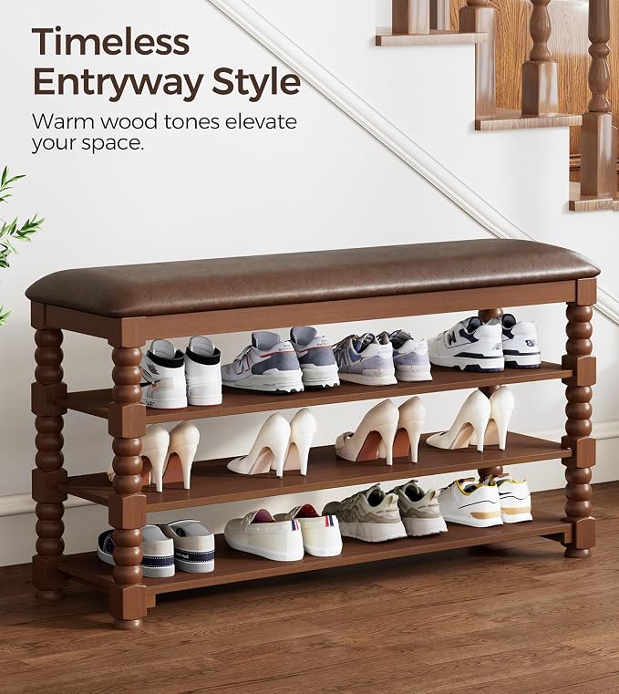 Homleke 3-Tier Solid Wood Shoe Rack Bench - Image 3
