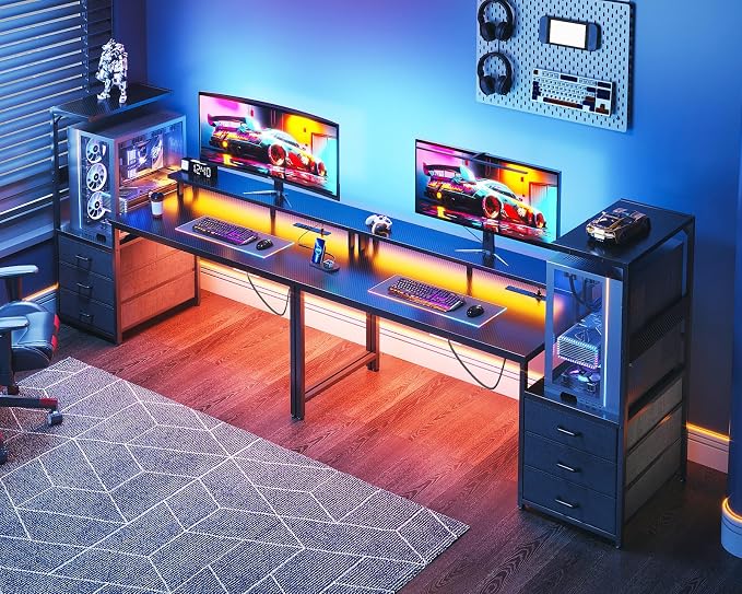 AODK 63 inch Gaming Desk with PC Display Stand, Reversible Steel Wood Computer - Image 8