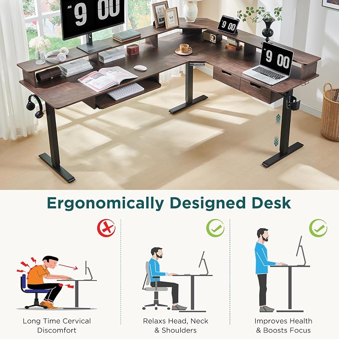 RedLemon 75X60 Inches L Shaped Electric Standing Desk, Height Adjustable Corner - Image 4