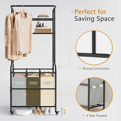 Laundry Sorter 3 Section, Laundry Hamper Cart - Image 4