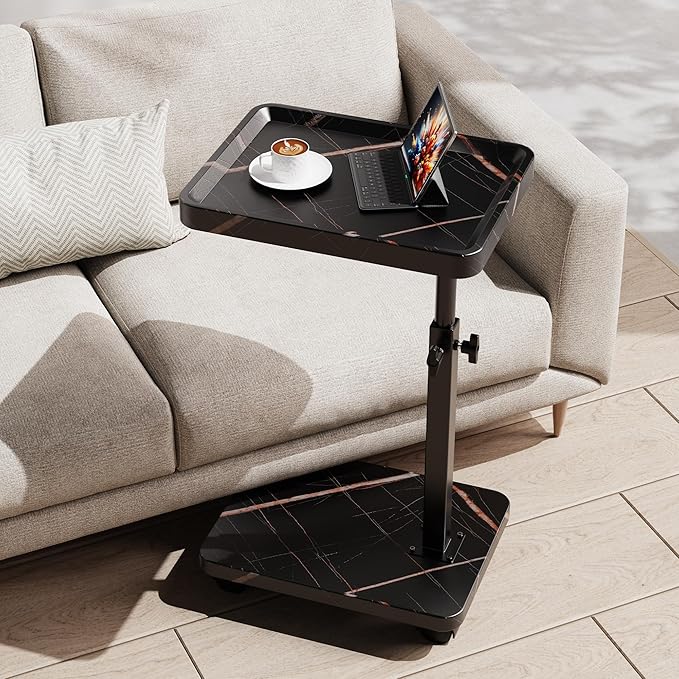 C Table End Table Adjustable Height, 360°Swivel TV Tray Table by SJIE