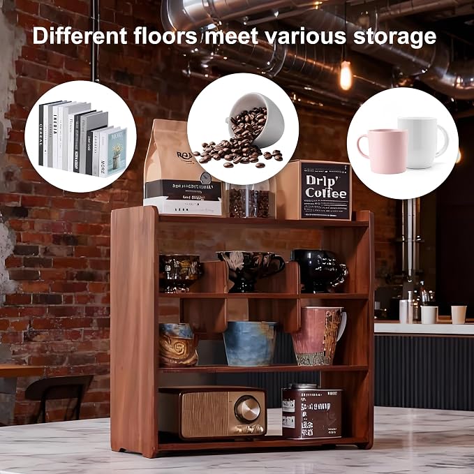 Coffee Cup Holder for Countertop Walnut Wood Coffee Mugs Holder for Kitchen Mug - Image 5