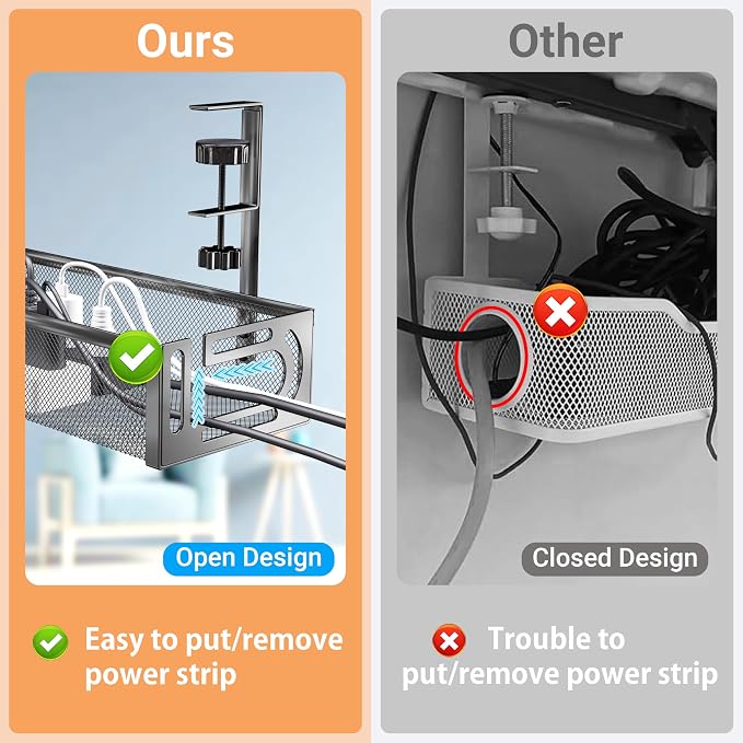 No Drill Under Desk Cable Management Tray, SONATURE 15.7" Cord Organizer - Image 5
