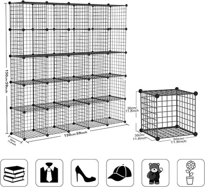 TUMUCUTE Wire Cube Storage Organizer, 25-Cube Modular Mental Grids Bookshelf - Image 3
