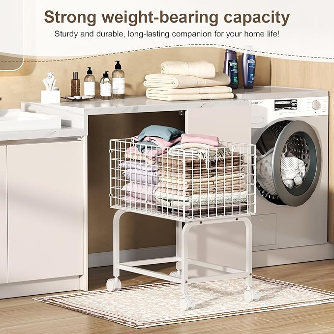 Wire Laundry Hamper Cart, 80L Laundry Hamper Trolley - Image 2