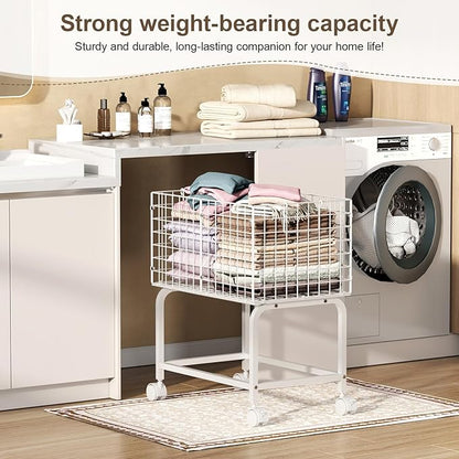 Wire Laundry Hamper Cart, 80L Laundry Hamper Trolley - Image 2