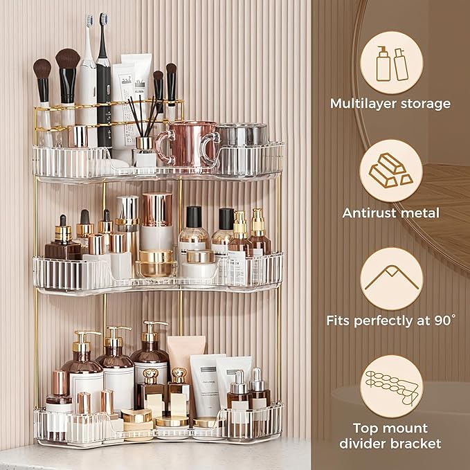 BEFSOP Corner Bathroom Counter Organizer, Upgraded 3-Tier Makeup Organizer - Image 5