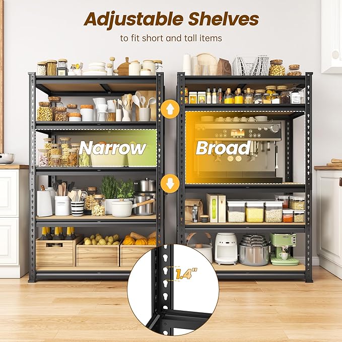 5-Tier Storage Shelves, 1980LBS Adjustable Pantry Shelves, Metal Shelving Unit - Image 5