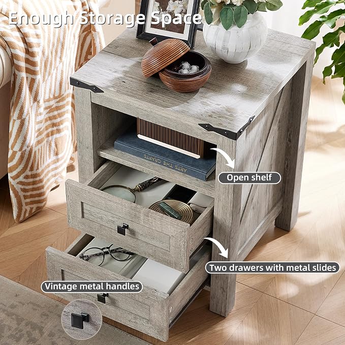 Nightstands Set of 2 with Charging Station, Farmhouse Night Stand with 2 - Image 6