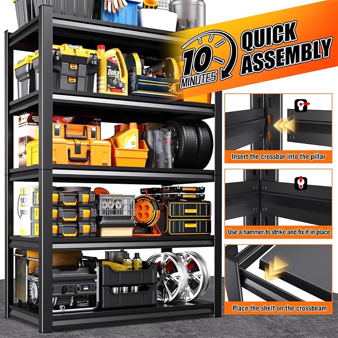 71.2''H Storage Shelves, 2500lbs Garage Shelving, Adjustable Heavy Duty - Image 4