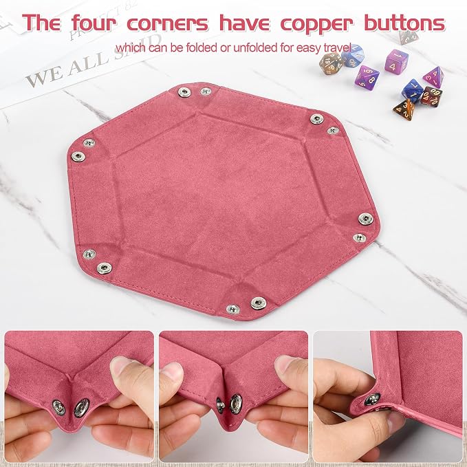Foldable Hexagonal Dice Tray Desktop Storage Organizer PU Leather & Velvet - Image 3